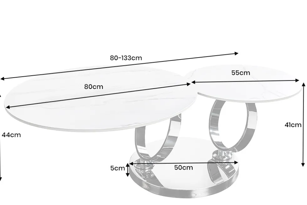 Design Couchtisch DANCING RINGS rost rund drehbar Travertin Keramik schwarz Gestell
