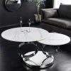 Design Couchtisch DANCING RINGS weiß rund drehbar Marmor Keramik Chrome Gestell