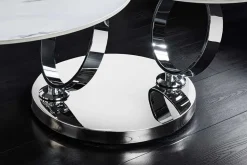 Design Couchtisch DANCING RINGS weiß rund drehbar Marmor Keramik Chrome Gestell