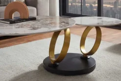 Design Couchtisch DANCING RINGS weiß braun rund drehbar Pandora Keramik gold