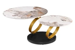 Design Couchtisch DANCING RINGS weiß braun rund drehbar Pandora Keramik gold