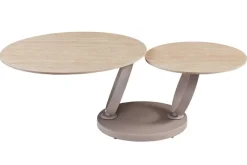 Design Couchtisch DANCING RINGS natur rund drehbar Travertin Keramik champagner greige