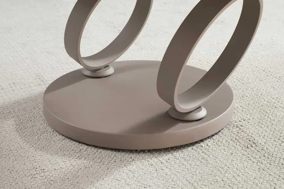 Design Couchtisch DANCING RINGS natur rund drehbar Travertin Keramik champagner greige