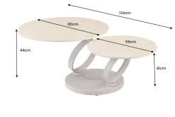 Design Couchtisch DANCING RINGS natur rund drehbar Travertin Keramik champagner greige