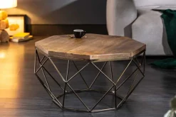 Design Couchtisch DIAMOND 70cm natur Mangoholz massiv messing Eisengestell