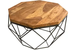Design Couchtisch DIAMOND 70cm natur Mangoholz massiv messing Eisengestell