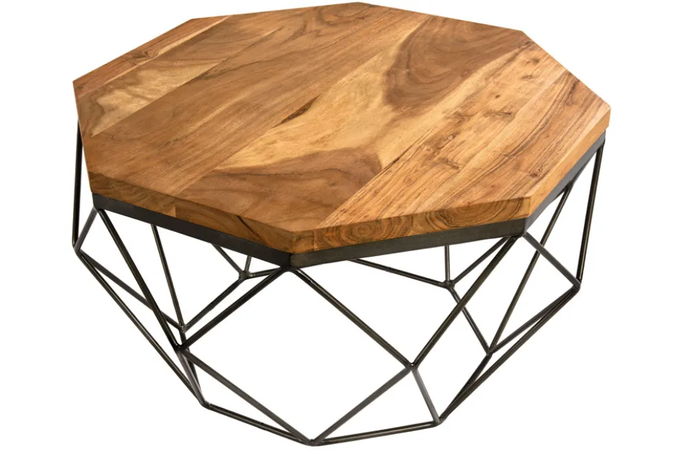 Design Couchtisch DIAMOND 70cm natur Mangoholz massiv messing Eisengestell