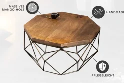 Design Couchtisch DIAMOND 70cm natur Mangoholz massiv messing Eisengestell