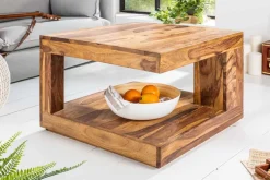 Design Couchtisch GIANT 60cm braun Sheesham Massivholz stone finish mit Ablage