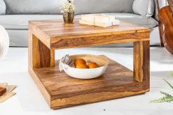 Design Couchtisch GIANT 60cm braun Sheesham Massivholz stone finish mit Ablage