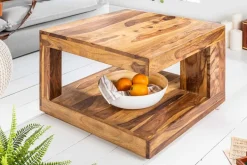 Design Couchtisch GIANT 60cm braun Sheesham Massivholz stone finish mit Ablage