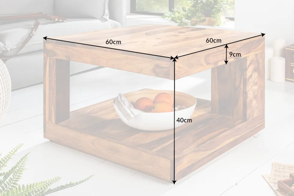 Design Couchtisch GIANT 60cm braun Sheesham Massivholz stone finish mit Ablage