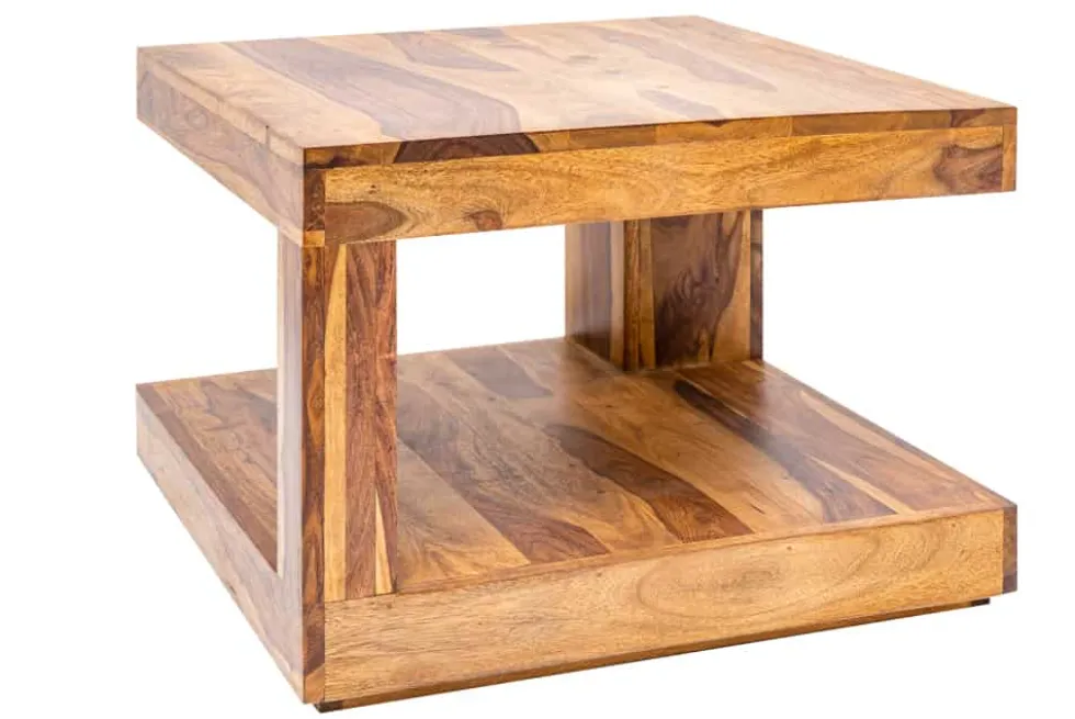 Design Couchtisch GIANT 60cm braun Sheesham Massivholz stone finish mit Ablage