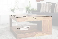 Design Couchtisch GIANT 80cm braun Sheesham Massivholz stone finish mit Ablage