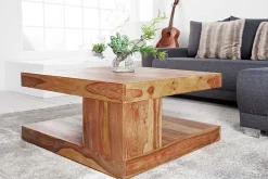 Design Couchtisch GIANT 80cm braun Sheesham Massivholz stone finish mit Ablage