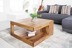Design Couchtisch GIANT 80cm braun Sheesham Massivholz stone finish mit Ablage