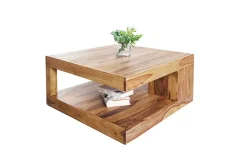 Design Couchtisch GIANT 80cm braun Sheesham Massivholz stone finish mit Ablage