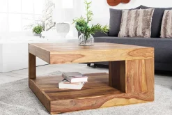 Design Couchtisch GIANT 80cm braun Sheesham Massivholz stone finish mit Ablage