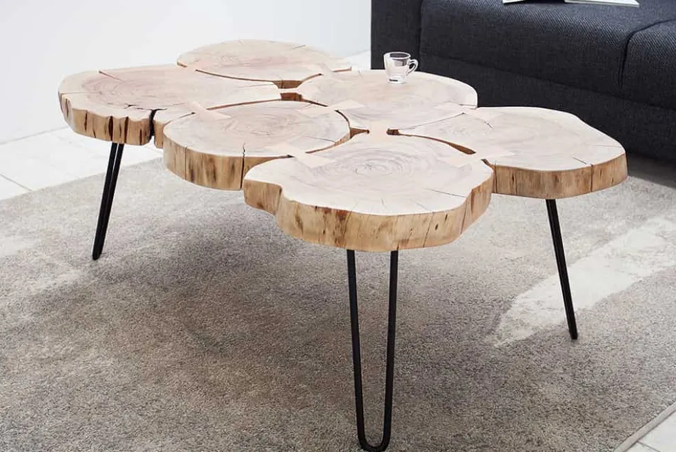 Design Couchtisch GOA 110cm Akazie Baumstamm Scheiben 4cm Tischplatte Massivholz
