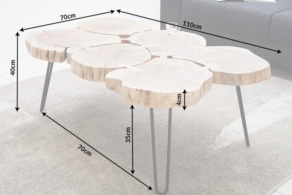 Design Couchtisch GOA 110cm Akazie Baumstamm Scheiben 4cm Tischplatte Massivholz