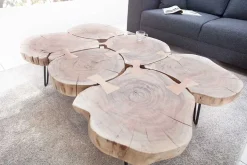 Design Couchtisch GOA 110cm Akazie Baumstamm Scheiben 4cm Tischplatte Massivholz