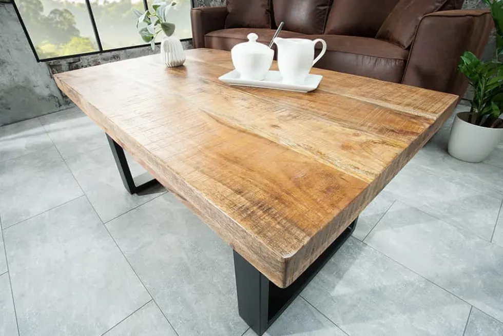 Design Couchtisch IRON CRAFT 100cm Mangoholz Eisen Industrial Design massiv schwarzes Gestell