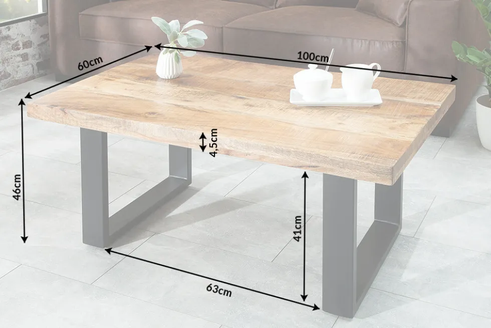 Design Couchtisch IRON CRAFT 100cm Mangoholz Eisen Industrial Design massiv schwarzes Gestell