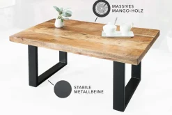 Design Couchtisch IRON CRAFT 100cm Mangoholz Eisen Industrial Design massiv schwarzes Gestell