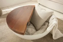 Design Couchtisch JAKARTA 70cm weiß Massivholz rund aus recycelten Fischerbooten mit Stauraum
