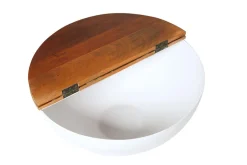Design Couchtisch JAKARTA 70cm weiß Massivholz rund aus recycelten Fischerbooten mit Stauraum
