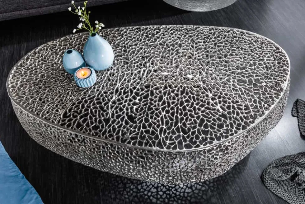 Design Couchtisch LEAF 130cm silber Metall-Aluminium-Legierung handmade