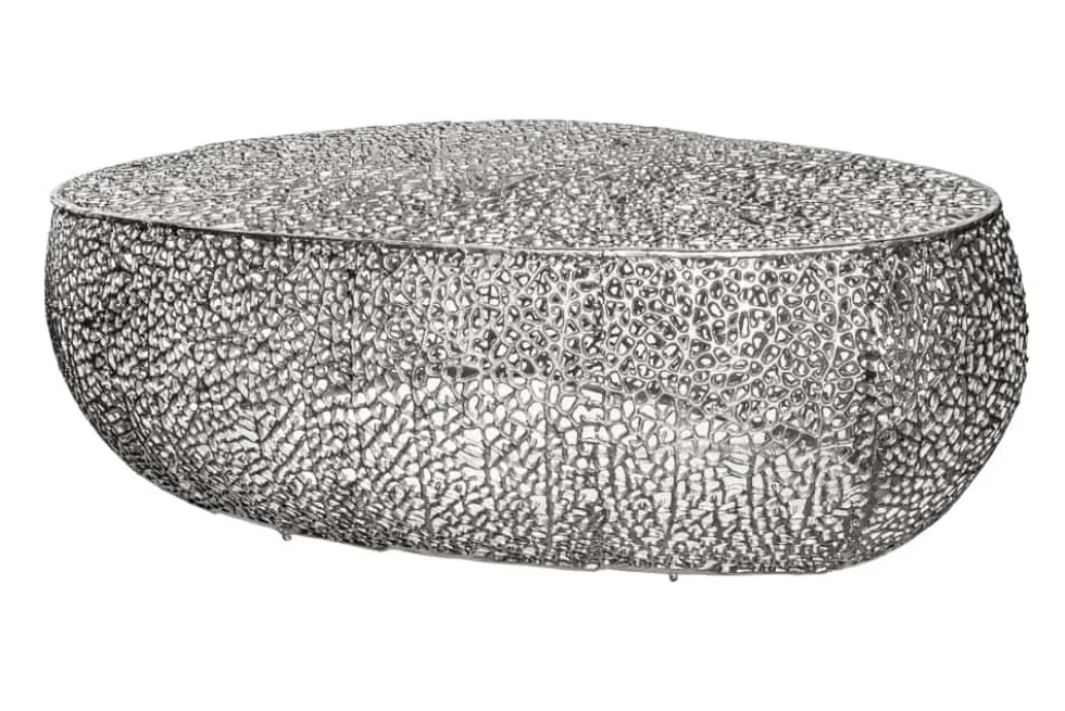 Design Couchtisch LEAF 130cm silber Metall-Aluminium-Legierung handmade