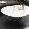Design Couchtisch MARVELOUS 90cm weiß Marmor Keramik schwarzes Metall