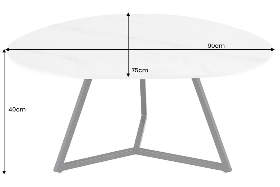 Design Couchtisch MARVELOUS 90cm weiß Marmor Keramik schwarzes Metall