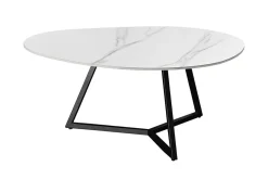 Design Couchtisch MARVELOUS 90cm weiß Marmor Keramik schwarzes Metall