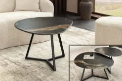 Design Couchtisch MARVELOUS 70cm schwarz gold sand AURORA ORO Keramik Metall
