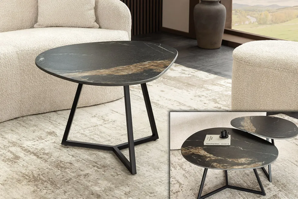 Design Couchtisch MARVELOUS 70cm schwarz gold sand AURORA ORO Keramik Metall