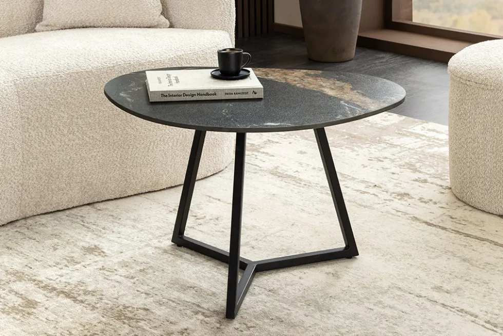 Design Couchtisch MARVELOUS 70cm schwarz gold sand AURORA ORO Keramik Metall