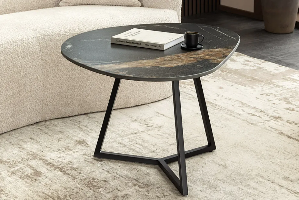 Design Couchtisch MARVELOUS 70cm schwarz gold sand AURORA ORO Keramik Metall