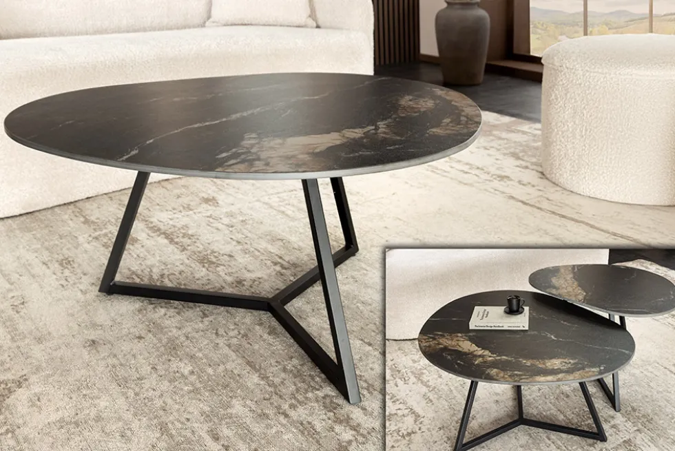 Design Couchtisch MARVELOUS 90cm schwarz gold sand Aurora Oro Keramik Metall