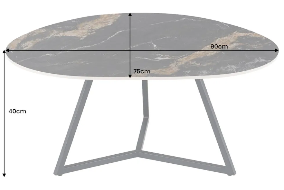 Design Couchtisch MARVELOUS 90cm schwarz gold sand Aurora Oro Keramik Metall