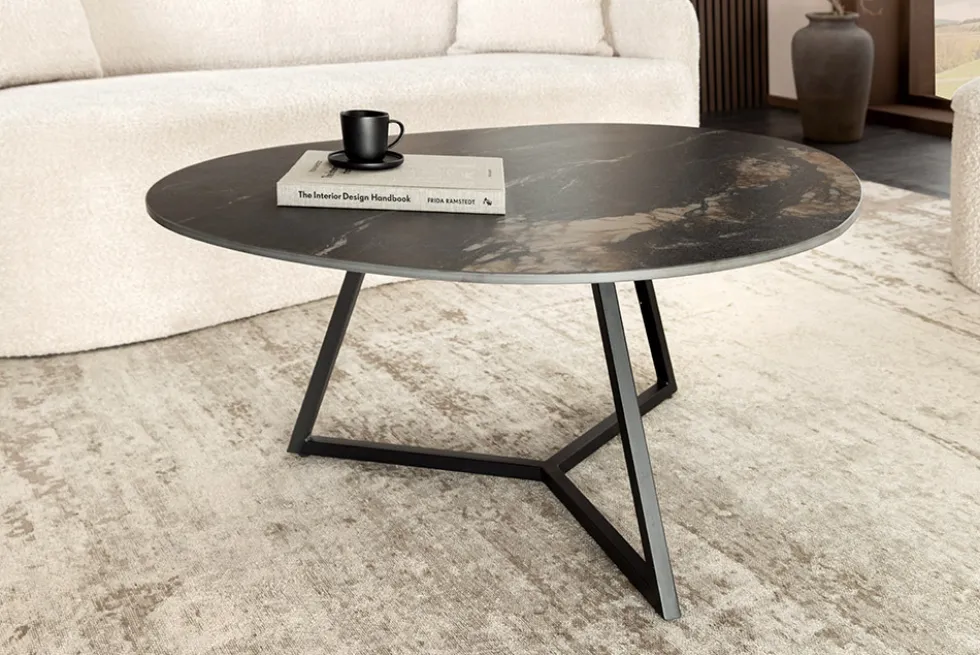 Design Couchtisch MARVELOUS 90cm schwarz gold sand Aurora Oro Keramik Metall