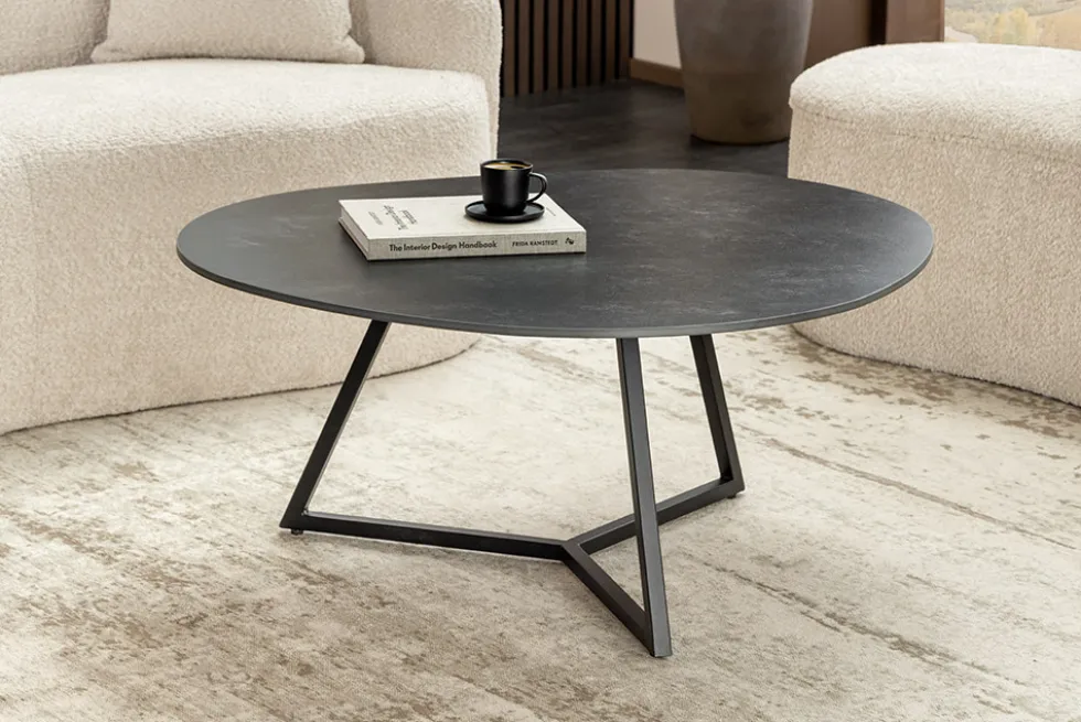 Design Couchtisch MARVELOUS 90cm anthrazit Marmor Keramik schwarzes Metall