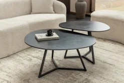 Design Couchtisch MARVELOUS 90cm anthrazit Marmor Keramik schwarzes Metall