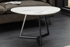 Design Couchtisch MARVELOUS 70cm weiß Marmor Keramik schwarzes Metall