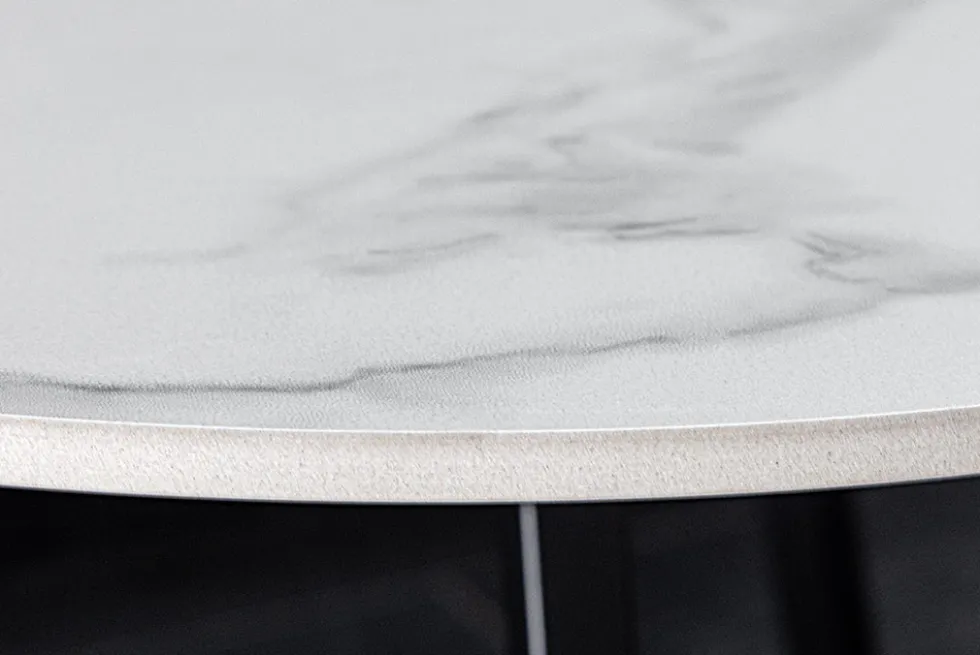 Design Couchtisch MARVELOUS 70cm weiß Marmor Keramik schwarzes Metall
