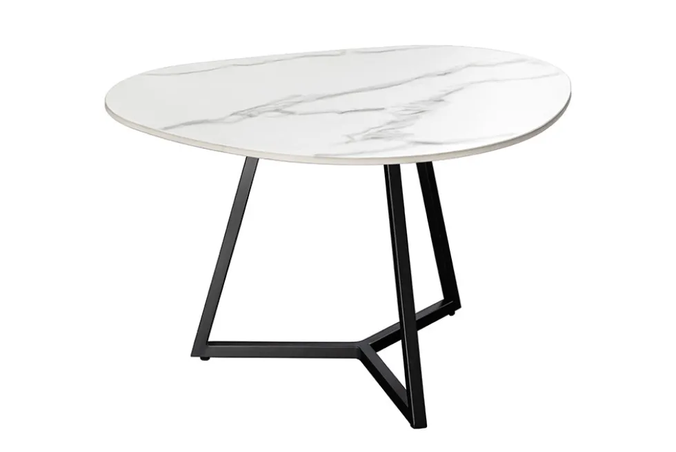 Design Couchtisch MARVELOUS 70cm weiß Marmor Keramik schwarzes Metall