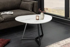 Design Couchtisch MARVELOUS 70cm weiß Marmor Keramik schwarzes Metall