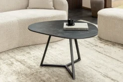 Design Couchtisch MARVELOUS 70cm anthrazit Marmor Keramik schwarzes Metall