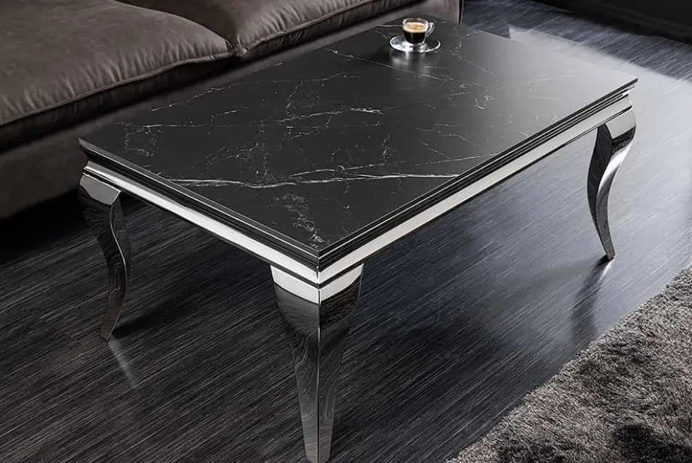 Design Couchtisch MODERN BAROCK 100cm schwarz anthrazit chrom Keramik Marmor